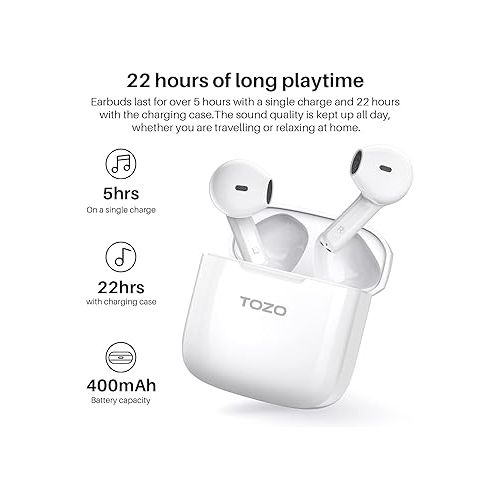  TOZO A3 Upgraded Wireless Earbuds Bluetooth 5.3 Half in-Ear Lightweight Headsets with Digital Call Noise Reduction, Reset Button Hall Detection,Premium Sound with Long Endurance