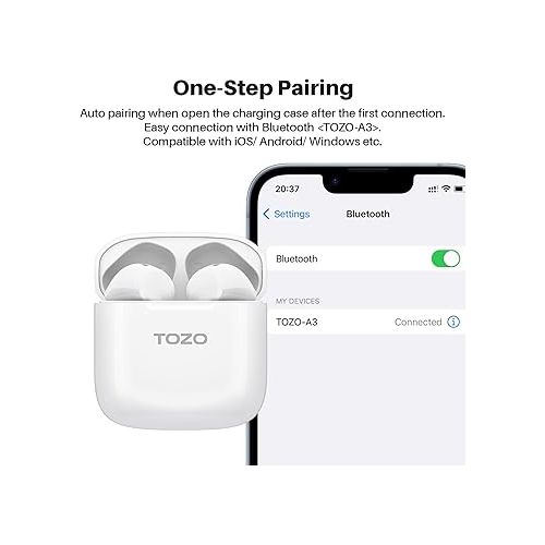  TOZO A3 Upgraded Wireless Earbuds Bluetooth 5.3 Half in-Ear Lightweight Headsets with Digital Call Noise Reduction, Reset Button Hall Detection,Premium Sound with Long Endurance