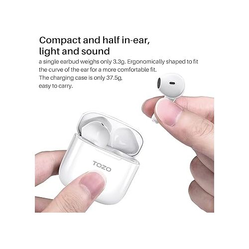  TOZO A3 Upgraded Wireless Earbuds Bluetooth 5.3 Half in-Ear Lightweight Headsets with Digital Call Noise Reduction, Reset Button Hall Detection,Premium Sound with Long Endurance