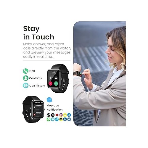  TOZO S3 Smart Watch (Answer/Make Call) Bluetooth Fitness Tracker with Heart Rate, Blood Oxygen Monitor, Sleep Monitor IP68 Waterproof 1.83-inch HD Color for Men Women Compatible iPhone & Android