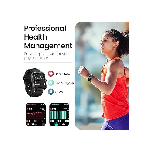  TOZO S3 Smart Watch (Answer/Make Call) Bluetooth Fitness Tracker with Heart Rate, Blood Oxygen Monitor, Sleep Monitor IP68 Waterproof 1.83-inch HD Color for Men Women Compatible iPhone & Android