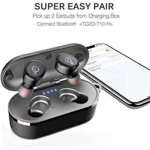  [아마존 핫딜]  [아마존핫딜]TOZO T10 Bluetooth 5.0 Wireless Earbuds with 【Wireless Charging Case】 IPX8 Waterproof TWS Stereo Headphones in-Ear Built-in Mic Headset Premium Sound with Deep Bass for Sport