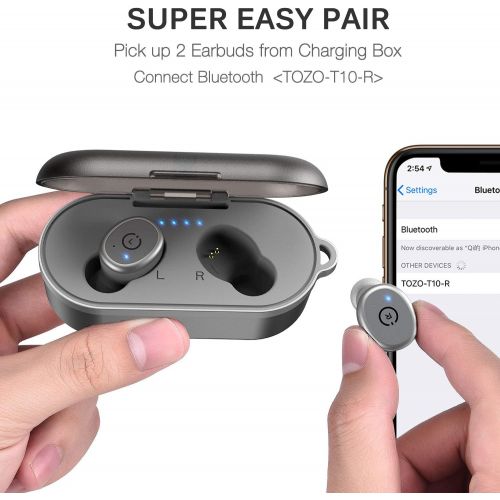  [아마존 핫딜]  [아마존핫딜]TOZO T10 Bluetooth 5.0 Wireless Earbuds with 【Wireless Charging Case】 IPX8 Waterproof TWS Stereo Headphones in-Ear Built-in Mic Headset Premium Sound with Deep Bass for Sport [Gray