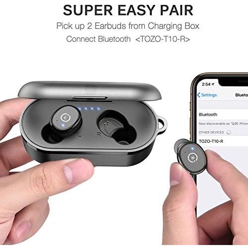  [아마존베스트]TOZO T10 Bluetooth 5.0 Wireless Earbuds with 【Wireless Charging Case】 IPX8 Waterproof TWS Stereo Headphones in-Ear Built-in Mic Headset Premium Sound with Deep Bass for Sport