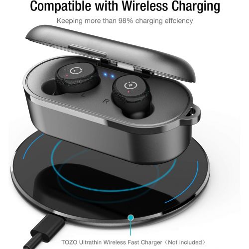  [아마존베스트]TOZO T10 Bluetooth 5.0 Wireless Earbuds with 【Wireless Charging Case】 IPX8 Waterproof TWS Stereo Headphones in-Ear Built-in Mic Headset Premium Sound with Deep Bass for Sport