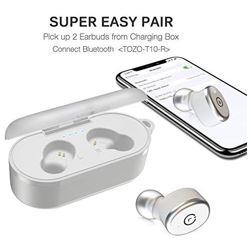  [아마존베스트]TOZO T10 Bluetooth 5.0 Wireless Earbuds with 【Wireless Charging Case】 IPX8 Waterproof TWS Stereo Headphones in-Ear Built-in Mic Headset Premium Sound with Deep Bass for Sport [Whit