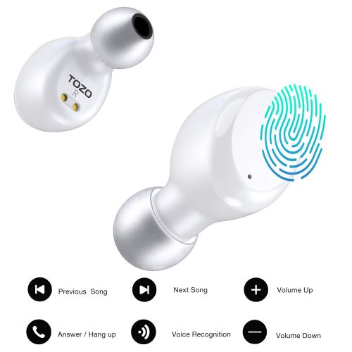  TOZO T6 True Wireless Earbuds Bluetooth Headphones Touch Control with Wireless Charging Case IPX8 Waterproof TWS Stereo Earphones in-Ear Built-in Mic Headset Premium Deep Bass for