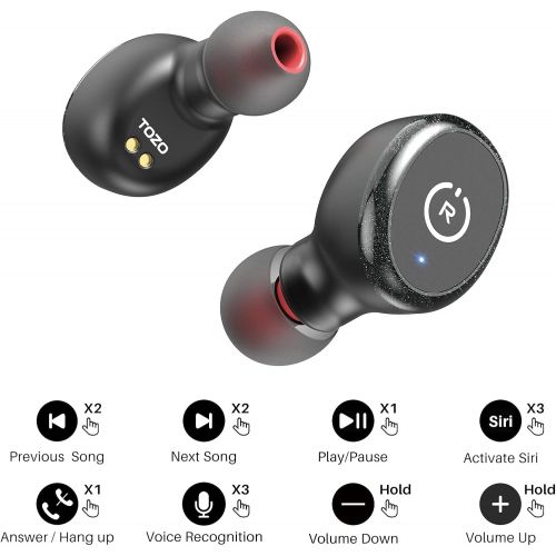  TOZO T10 Bluetooth 5.0 Wireless Earbuds with Wireless Charging Case IPX8 Waterproof Stereo Headphones in Ear Built in Mic Headset Premium Sound with Deep Bass for Sport Black