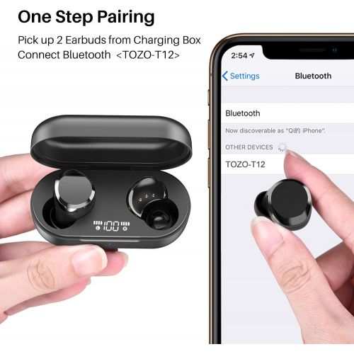  [아마존베스트]TOZO T12 Wireless Earbuds Bluetooth Headphones Premium Fidelity Sound Quality Wireless Charging Case Digital LED Intelligence Display IPX8 Waterproof Earphones Built-in Mic Headset