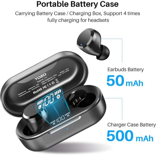  [아마존베스트]TOZO T12 Wireless Earbuds Bluetooth Headphones Premium Fidelity Sound Quality Wireless Charging Case Digital LED Intelligence Display IPX8 Waterproof Earphones Built-in Mic Headset