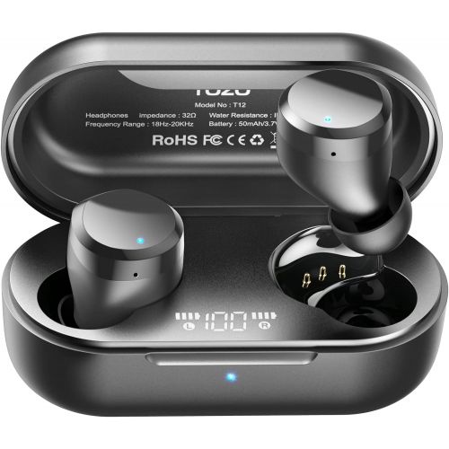  [아마존베스트]TOZO T12 Wireless Earbuds Bluetooth Headphones Premium Fidelity Sound Quality Wireless Charging Case Digital LED Intelligence Display IPX8 Waterproof Earphones Built-in Mic Headset