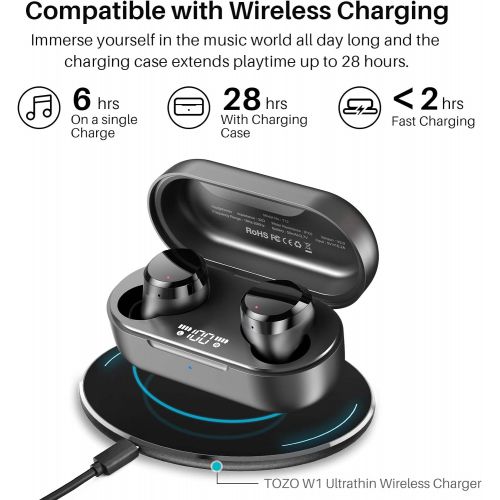  [아마존베스트]TOZO T12 Wireless Earbuds Bluetooth Headphones Premium Fidelity Sound Quality Wireless Charging Case Digital LED Intelligence Display IPX8 Waterproof Earphones Built-in Mic Headset