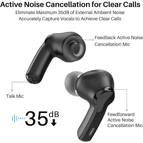  TOZO NC2 Hybrid Active Noise Cancelling Wireless Earbuds, in-Ear Detection Headphones, IPX6 Waterproof Bluetooth 5.2 Stereo Earphones, Immersive Sound Premium Deep Bass Headset, Bl