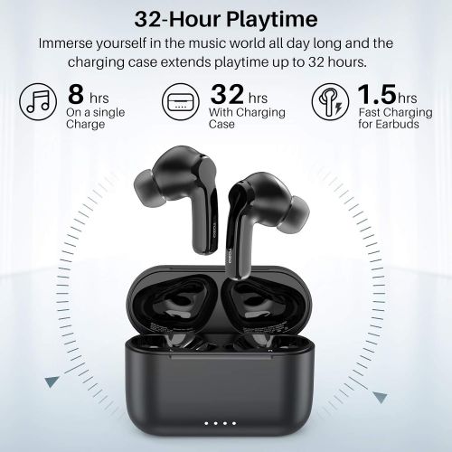  TOZO NC2 Hybrid Active Noise Cancelling Wireless Earbuds, in-Ear Detection Headphones, IPX6 Waterproof Bluetooth 5.2 Stereo Earphones, Immersive Sound Premium Deep Bass Headset, Bl