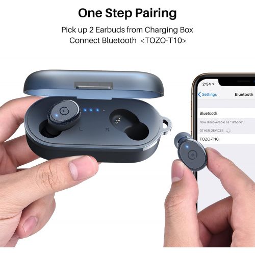  TOZO T10 Bluetooth 5.3 Wireless Earbuds with Wireless Charging Case IPX8 Waterproof Stereo Headphones in Ear Built in Mic Headset Premium Sound with Deep Bass for Sport Blue