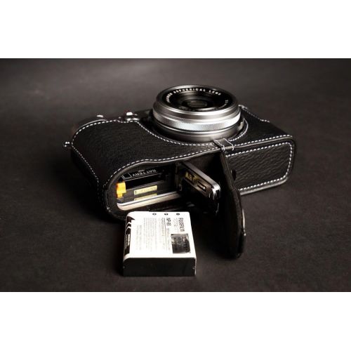  TP Original Handmade Genuine real Leather Half Camera Case bag cover for FUJIFILM X100T Black Bottom opening Version