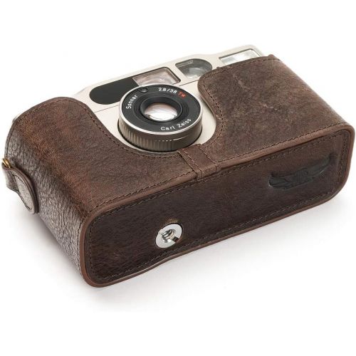  TP Original Handmade Genuine Real Leather Half Camera Case Bag Cover for Contax T2 Coffee Color