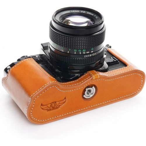  TP Original Handmade Genuine Real Leather Half Camera Case Bag Cover for Canon AE-1 AE-1P A-1 (with Handle) Sandy Brown Color