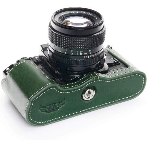  TP Original Handmade Genuine Real Leather Half Camera Case Bag Cover for Canon AE-1 AE-1P A-1 (with Handle) Green Color