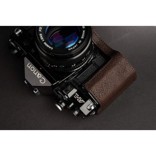  TP Original Handmade Genuine Real Leather Half Camera Case Bag Cover for Canon AE-1 AE-1P A-1 (with Handle) Coffee Color