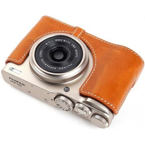  TP Original Handmade Genuine Real Leather Half Camera Case Bag Cover for FUJIFILM X-F10 XF10 Sandy Brown Color