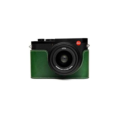  TP Original Handmade Genuine Real Leather Half Camera Case Bag Cover for Leica Q2 Green Color