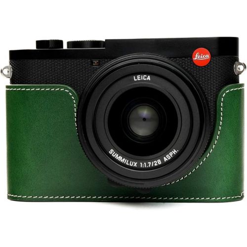  TP Original Handmade Genuine Real Leather Half Camera Case Bag Cover for Leica Q2 Green Color