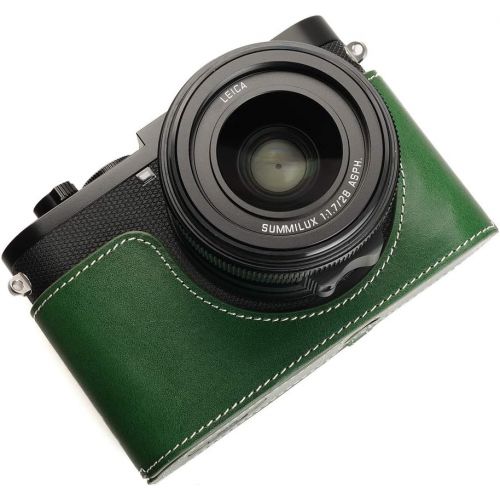  TP Original Handmade Genuine Real Leather Half Camera Case Bag Cover for Leica Q2 Green Color