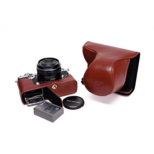  TP Original Handmade Genuine Real Leather Full Camera Case Bag Cover for Olympus PEN-F PEN F Bottom Open Brown color