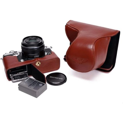  TP Original Handmade Genuine Real Leather Full Camera Case Bag Cover for Olympus PEN-F PEN F Bottom Open Brown color