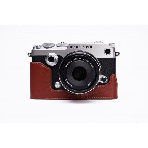  TP Original Handmade Genuine Real Leather Full Camera Case Bag Cover for Olympus PEN-F PEN F Bottom Open Brown color