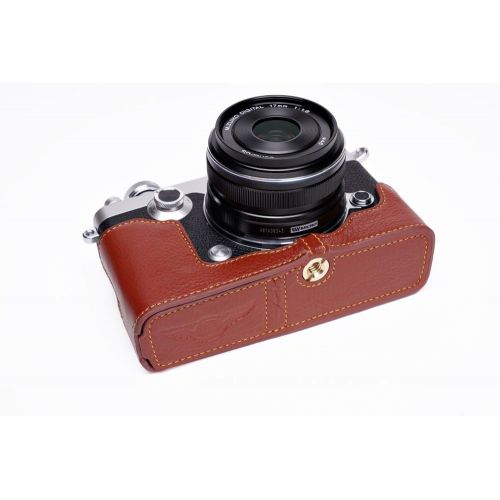  TP Original Handmade Genuine Real Leather Full Camera Case Bag Cover for Olympus PEN-F PEN F Bottom Open Brown color