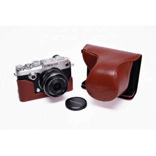  TP Original Handmade Genuine Real Leather Full Camera Case Bag Cover for Olympus PEN-F PEN F Bottom Open Brown color