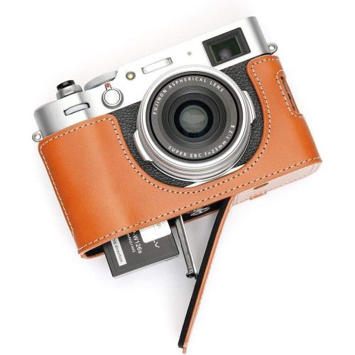 TP Original Handmade Genuine Real Leather Half Camera Case Bag Cover for FUJIFILM X100V Sandy Brown Color