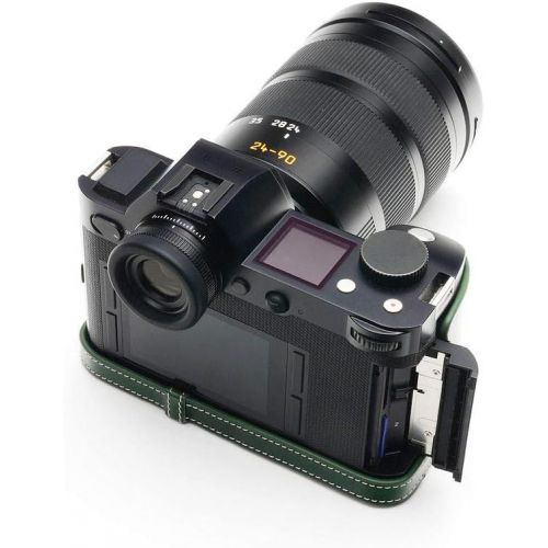  TP Original Handmade Genuine Real Leather Half Camera Case Bag Cover for Leica SL2 Green Color