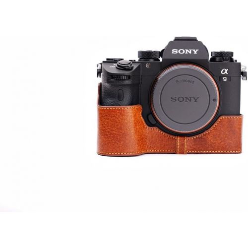 TP Original Handmade Genuine Real Leather Half Camera Case Bag Cover for Sony A7R III Mark III Sony A9 Bottom Open Red Brown color