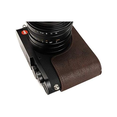  TP Original Handmade Genuine Real Leather Half Camera Case Bag Cover for Leica Q2 Coffee Color