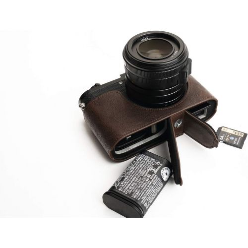  TP Original Handmade Genuine Real Leather Half Camera Case Bag Cover for Leica Q2 Coffee Color