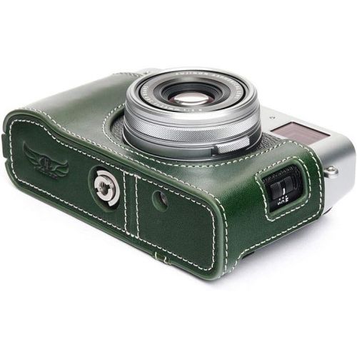  TP Original Handmade Genuine Real Leather Half Camera Case Bag Cover for FUJIFILM X100V Green Color