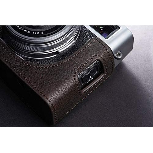  TP Original Handmade Genuine Real Leather Half Camera Case Bag Cover for FUJIFILM X100V Coffee Color