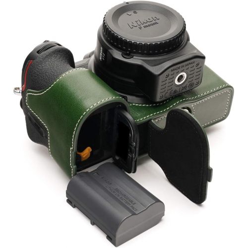  TP Original Handmade Genuine Real Leather Half Camera Case Bag Cover for Nikon Z5 Green Color