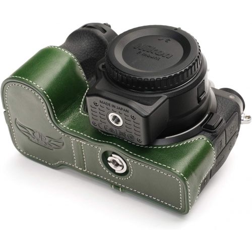  TP Original Handmade Genuine Real Leather Half Camera Case Bag Cover for Nikon Z5 Green Color