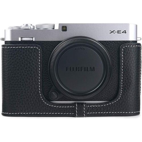  TP Original Handmade Genuine Real Leather Half Camera Case Bag Cover for FUJIFILM X-E4 XE4 Black Color