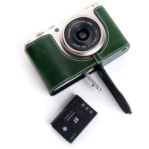  TP Original Handmade Genuine Real Leather Half Camera Case Bag Cover for FUJIFILM X-F10 XF10 Green Color