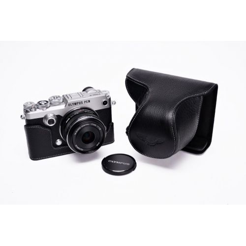  TP Original Handmade Genuine Real Leather Full Camera Case Bag Cover for Olympus Pen-F Pen F Bottom Open Black Color