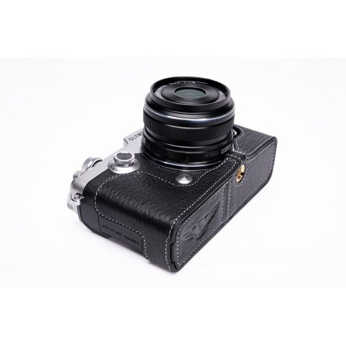  TP Original Handmade Genuine Real Leather Full Camera Case Bag Cover for Olympus Pen-F Pen F Bottom Open Black Color