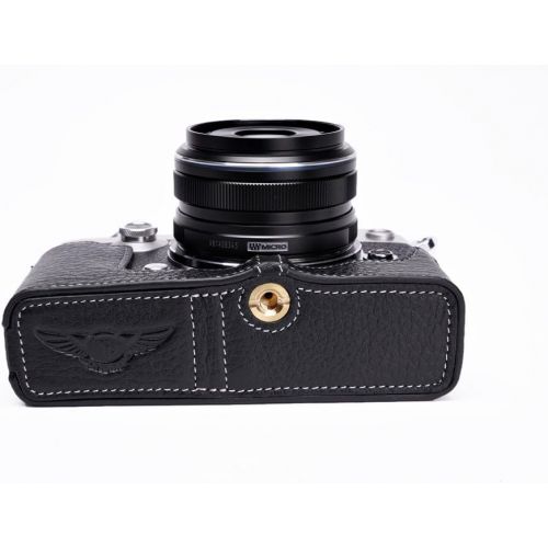  TP Original Handmade Genuine Real Leather Full Camera Case Bag Cover for Olympus Pen-F Pen F Bottom Open Black Color