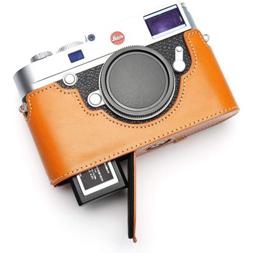  TP Original Handmade Genuine Real Leather Half Camera Case Bag Cover for Leica M10 Bottom Open Version Sandy Brown Color