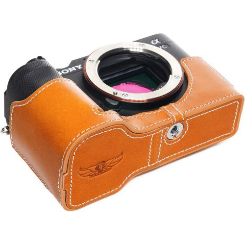  TP Original Handmade Genuine Real Leather Half Camera Case Bag Cover for Sony A7C Sandy Brown Color