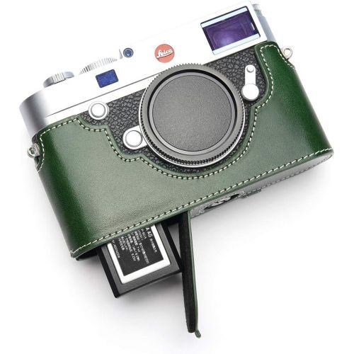  TP Original Handmade Genuine Real Leather Half Camera Case Bag Cover for Leica M10 Bottom Open Version Green Color